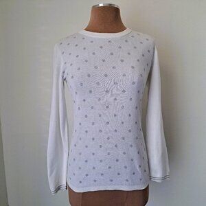 Tommy Hilfiger Women Polka Dots Sweater Long Sleeve Size M White/Gray